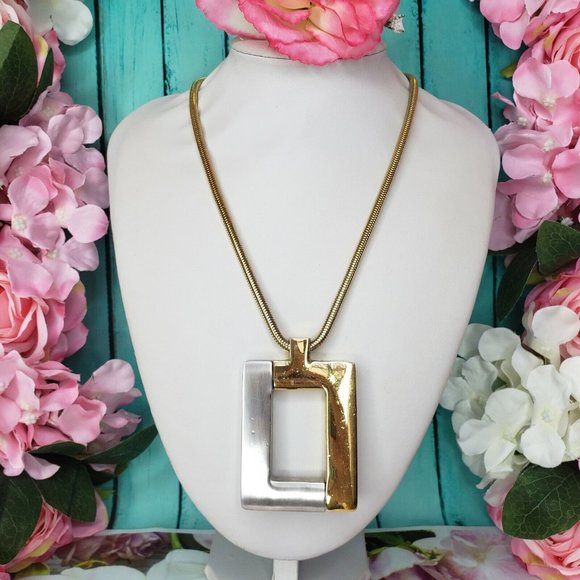 Large Vintage 1970s Lanvin Paris Gold Silver Double L...